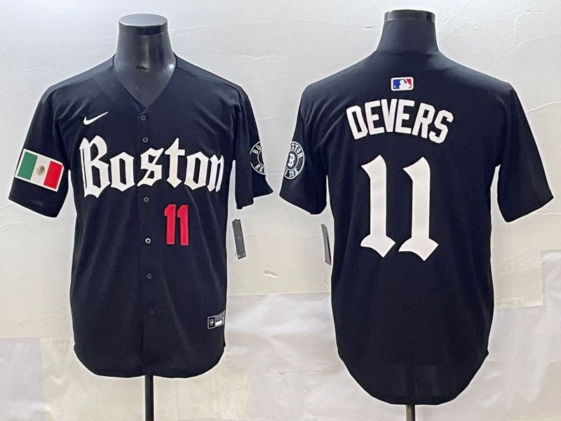 Men 2025 Boston Red Sox 11 Devers Black Five generations Joint Name Nike MLB Jersey style 9